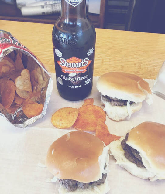 Crabill Burgers, Chips and a Stewart's Root Beer